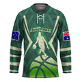 Australian Boomers Basketball Hockey Jersey Green Hexagon Camo Style With Dynamic Slam Dunk Graphic