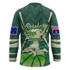 Australian Boomers Basketball Hockey Jersey Green Hexagon Camo Style With Dynamic Slam Dunk Graphic