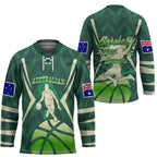 Australian Boomers Basketball Hockey Jersey Green Hexagon Camo Style With Dynamic Slam Dunk Graphic