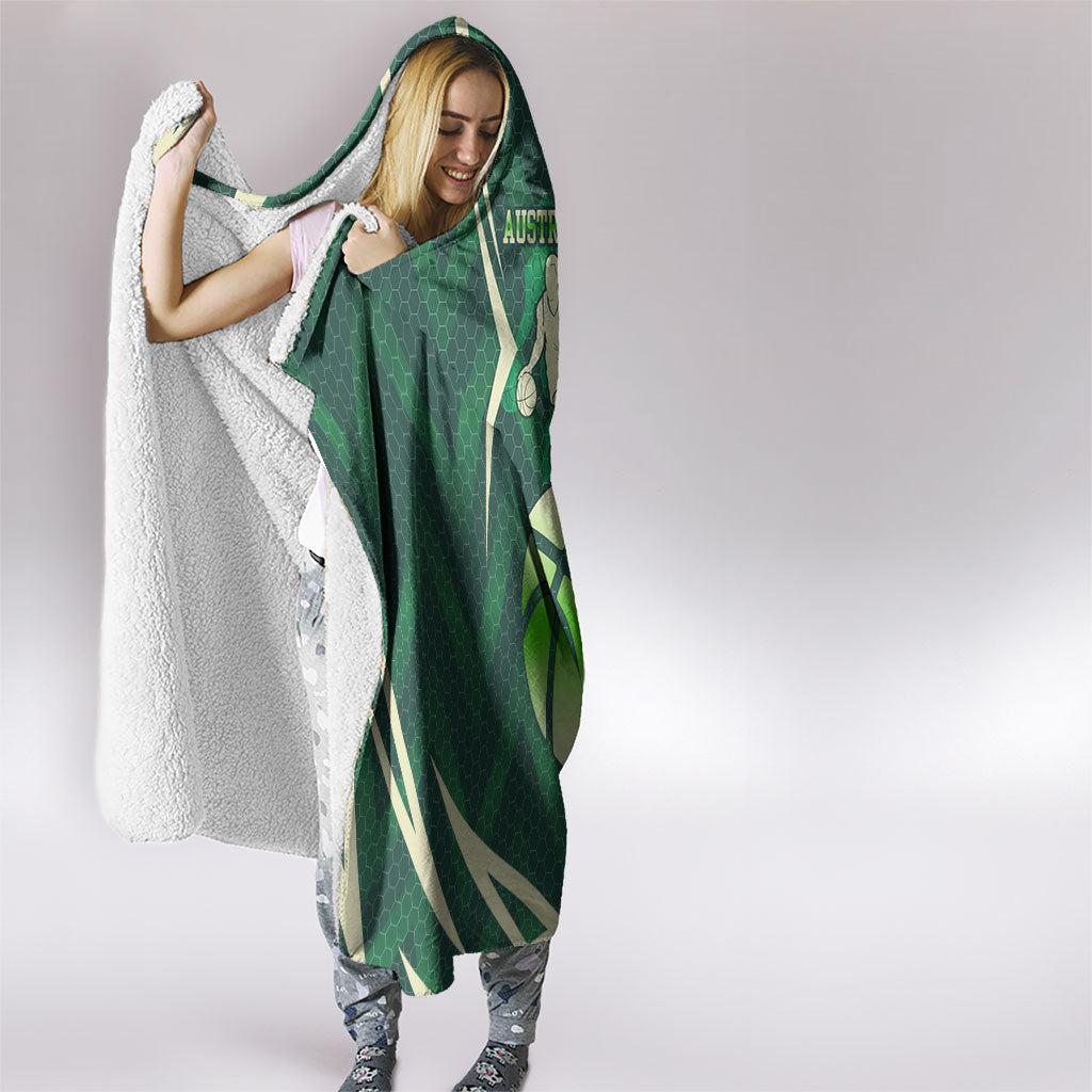 Australian Boomers Basketball Hooded Blanket Green Hexagon Camo Style With Dynamic Slam Dunk Graphic