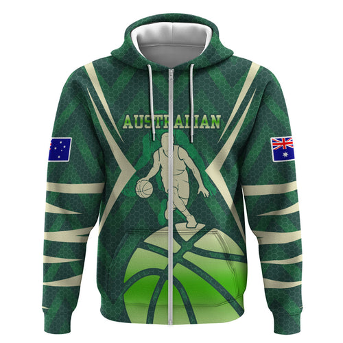 Australian Boomers Basketball Hoodie Green Hexagon Camo Style With Dynamic Slam Dunk Graphic