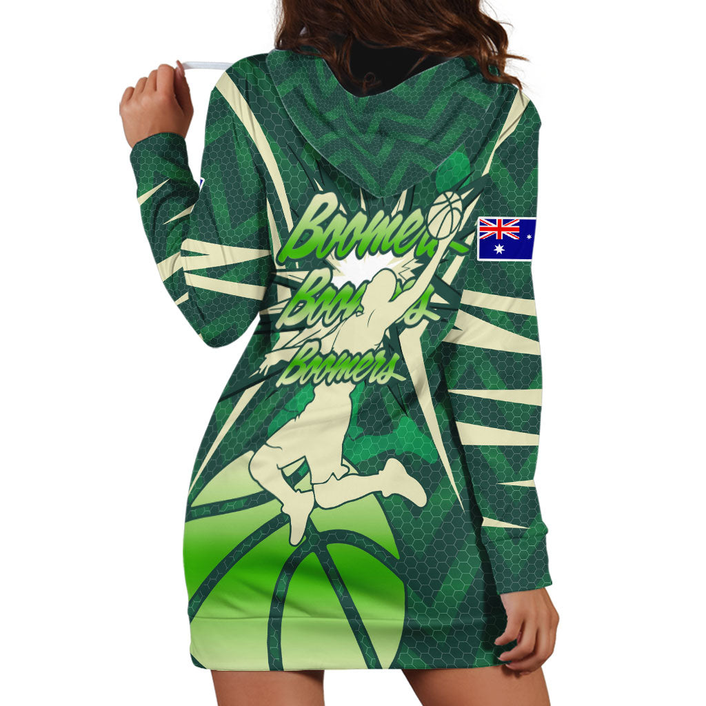 Australian Boomers Basketball Hoodie Dress Green Hexagon Camo Style With Dynamic Slam Dunk Graphic