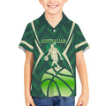 Australian Boomers Basketball Kid Hawaiian Shirt Green Hexagon Camo Style With Dynamic Slam Dunk Graphic