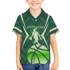 Australian Boomers Basketball Kid Hawaiian Shirt Green Hexagon Camo Style With Dynamic Slam Dunk Graphic