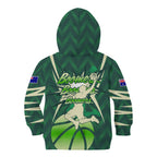 Australian Boomers Basketball Kid Hoodie Green Hexagon Camo Style With Dynamic Slam Dunk Graphic
