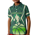 Australian Boomers Basketball Kid Polo Shirt Green Hexagon Camo Style With Dynamic Slam Dunk Graphic