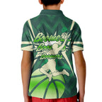 Australian Boomers Basketball Kid Polo Shirt Green Hexagon Camo Style With Dynamic Slam Dunk Graphic