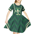 Australian Boomers Basketball Kid Short Sleeve Dress Green Hexagon Camo Style With Dynamic Slam Dunk Graphic