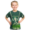 Australian Boomers Basketball Kid T Shirt Green Hexagon Camo Style With Dynamic Slam Dunk Graphic