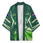 Australian Boomers Basketball Kimono Green Hexagon Camo Style With Dynamic Slam Dunk Graphic