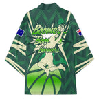 Australian Boomers Basketball Kimono Green Hexagon Camo Style With Dynamic Slam Dunk Graphic