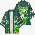 Australian Boomers Basketball Kimono Green Hexagon Camo Style With Dynamic Slam Dunk Graphic