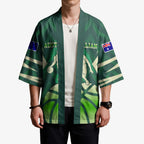 Australian Boomers Basketball Kimono Green Hexagon Camo Style With Dynamic Slam Dunk Graphic