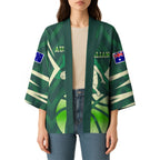 Australian Boomers Basketball Kimono Green Hexagon Camo Style With Dynamic Slam Dunk Graphic