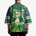 Australian Boomers Basketball Kimono Green Hexagon Camo Style With Dynamic Slam Dunk Graphic
