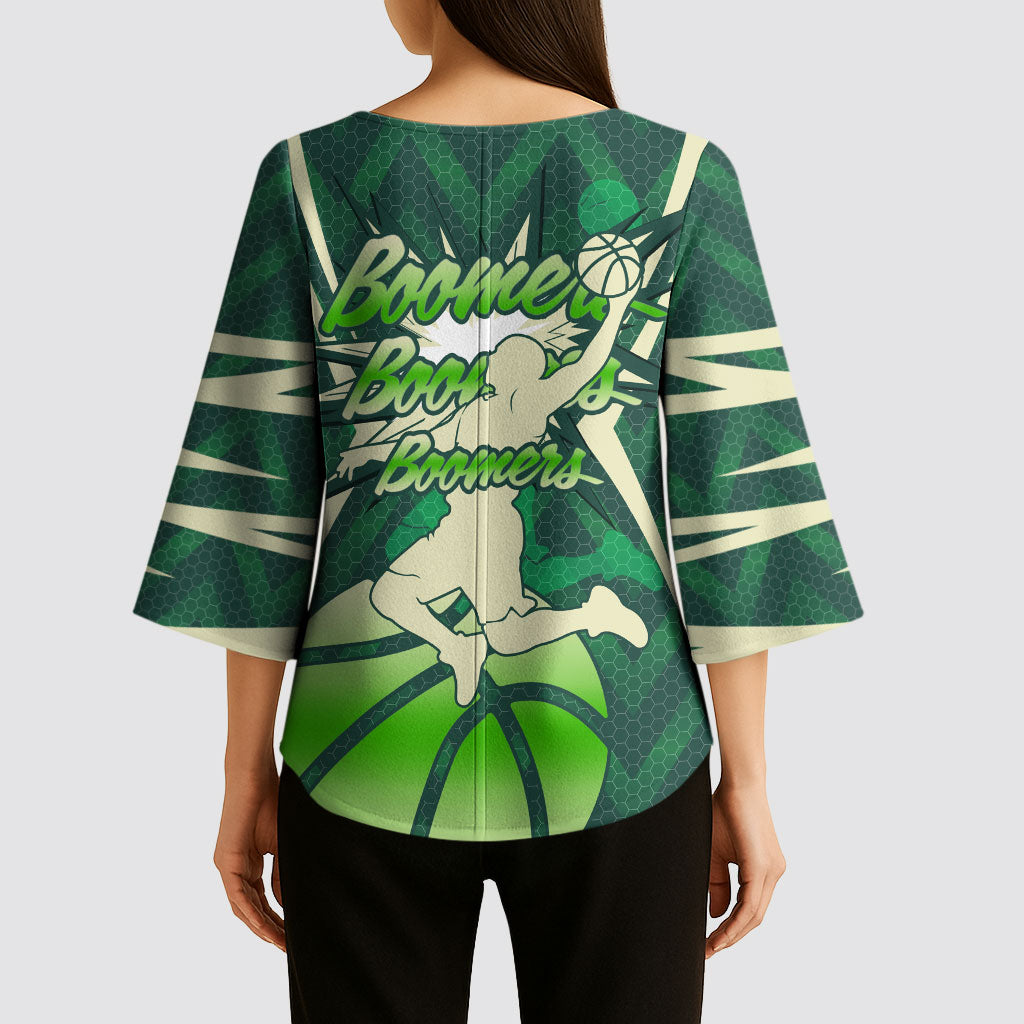 Australian Boomers Basketball Kimono Sleeve Blouse Green Hexagon Camo Style With Dynamic Slam Dunk Graphic