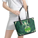 Australian Boomers Basketball Leather Tote Bag Green Hexagon Camo Style With Dynamic Slam Dunk Graphic