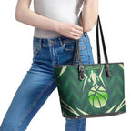 Australian Boomers Basketball Leather Tote Bag Green Hexagon Camo Style With Dynamic Slam Dunk Graphic