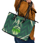 Australian Boomers Basketball Leather Tote Bag Green Hexagon Camo Style With Dynamic Slam Dunk Graphic