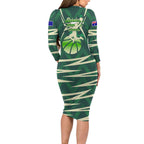 Australian Boomers Basketball Long Sleeve Bodycon Dress Green Hexagon Camo Style With Dynamic Slam Dunk Graphic