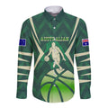 Australian Boomers Basketball Long Sleeve Button Shirt Green Hexagon Camo Style With Dynamic Slam Dunk Graphic
