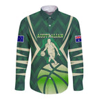 Australian Boomers Basketball Long Sleeve Button Shirt Green Hexagon Camo Style With Dynamic Slam Dunk Graphic