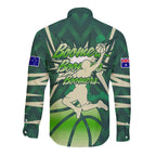 Australian Boomers Basketball Long Sleeve Button Shirt Green Hexagon Camo Style With Dynamic Slam Dunk Graphic