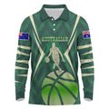 Australian Boomers Basketball Long Sleeve Polo Shirt Green Hexagon Camo Style With Dynamic Slam Dunk Graphic