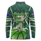 Australian Boomers Basketball Long Sleeve Polo Shirt Green Hexagon Camo Style With Dynamic Slam Dunk Graphic