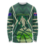 Australian Boomers Basketball Long Sleeve Shirt Green Hexagon Camo Style With Dynamic Slam Dunk Graphic