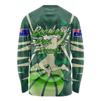 Australian Boomers Basketball Long Sleeve Shirt Green Hexagon Camo Style With Dynamic Slam Dunk Graphic