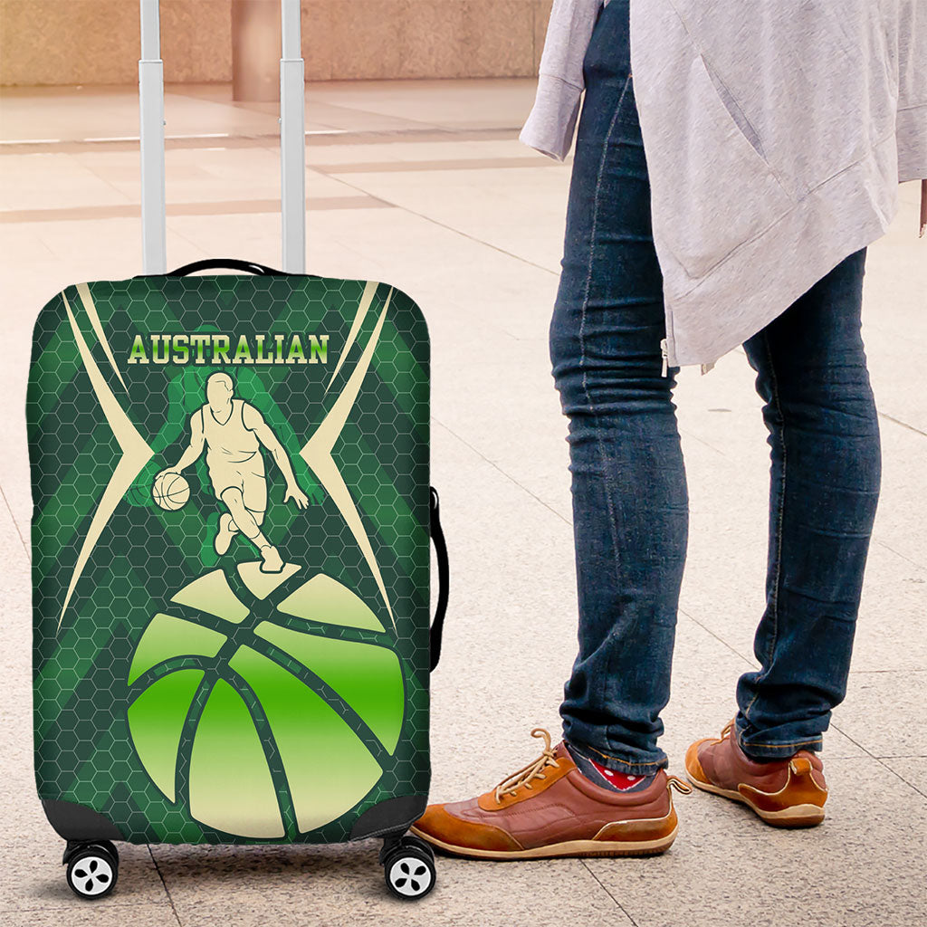 Australian Boomers Basketball Luggage Cover Green Hexagon Camo Style With Dynamic Slam Dunk Graphic