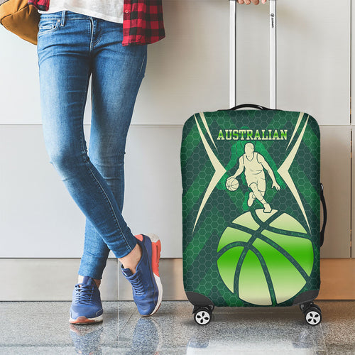 Australian Boomers Basketball Luggage Cover Green Hexagon Camo Style With Dynamic Slam Dunk Graphic