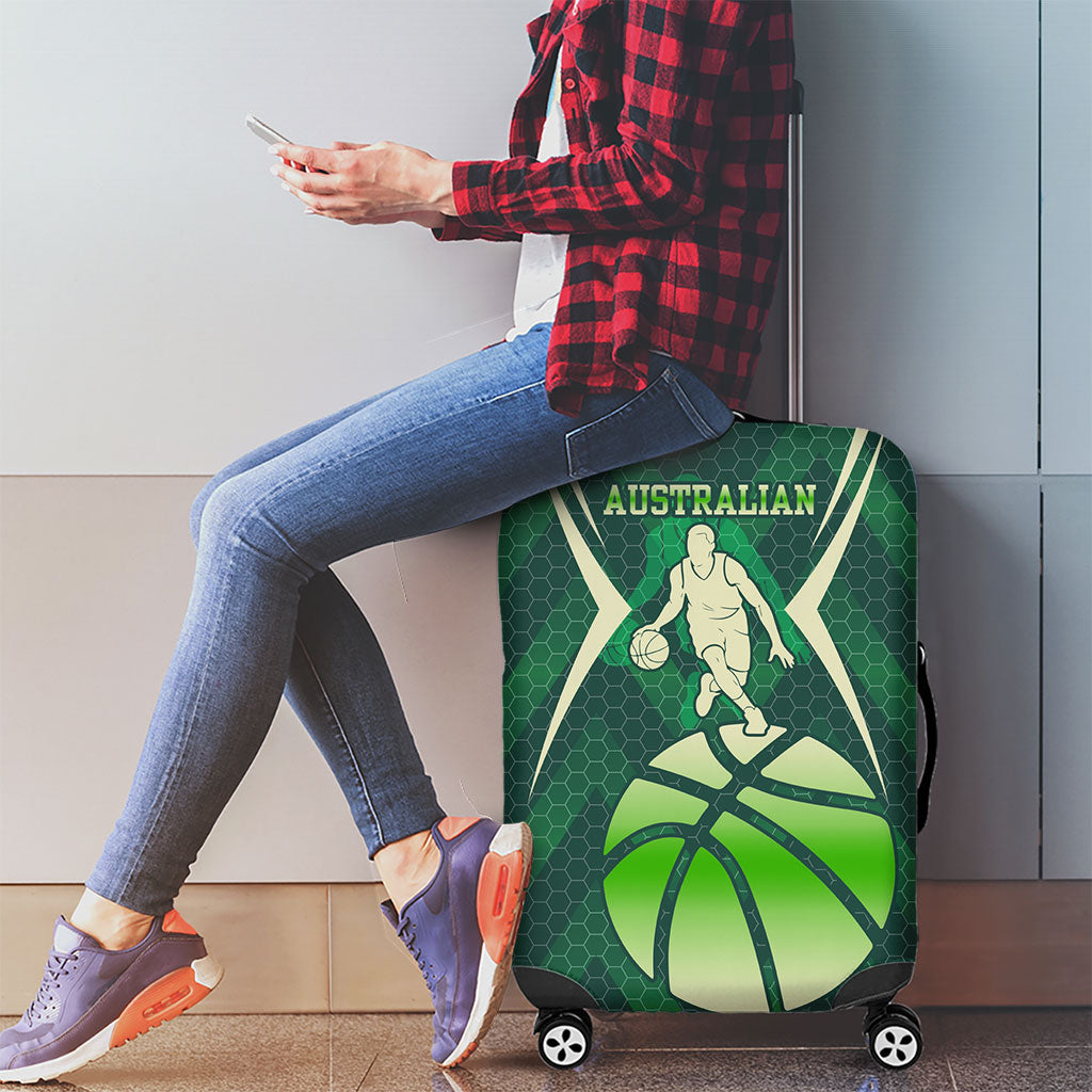 Australian Boomers Basketball Luggage Cover Green Hexagon Camo Style With Dynamic Slam Dunk Graphic