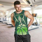 Australian Boomers Basketball Men Tank Top Green Hexagon Camo Style With Dynamic Slam Dunk Graphic