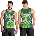 Australian Boomers Basketball Men Tank Top Green Hexagon Camo Style With Dynamic Slam Dunk Graphic