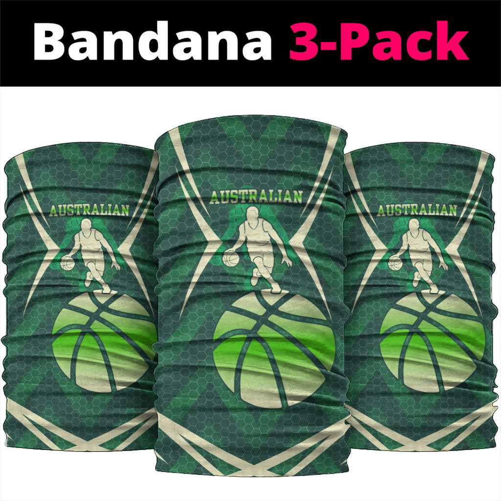 Australian Boomers Basketball Neck Gaiter Green Hexagon Camo Style With Dynamic Slam Dunk Graphic