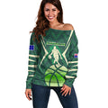 Australian Boomers Basketball Off Shoulder Sweater Green Hexagon Camo Style With Dynamic Slam Dunk Graphic