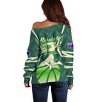 Australian Boomers Basketball Off Shoulder Sweater Green Hexagon Camo Style With Dynamic Slam Dunk Graphic