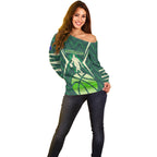Australian Boomers Basketball Off Shoulder Sweater Green Hexagon Camo Style With Dynamic Slam Dunk Graphic
