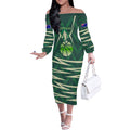 Australian Boomers Basketball Off The Shoulder Long Sleeve Dress Green Hexagon Camo Style With Dynamic Slam Dunk Graphic