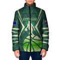 Australian Boomers Basketball Padded Jacket Green Hexagon Camo Style With Dynamic Slam Dunk Graphic