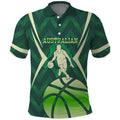 Australian Boomers Basketball Polo Shirt Green Hexagon Camo Style With Dynamic Slam Dunk Graphic