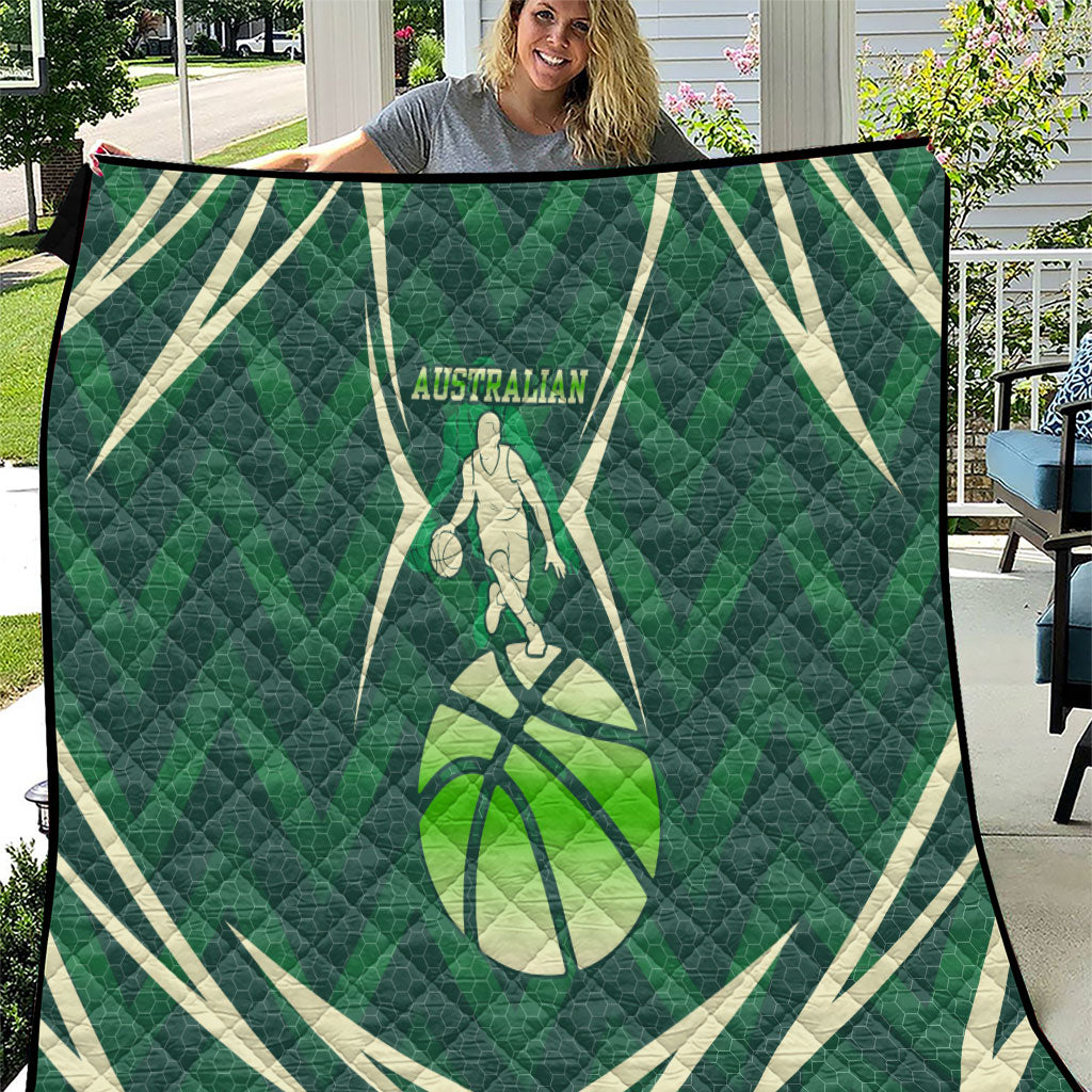 Australian Boomers Basketball Quilt Green Hexagon Camo Style With Dynamic Slam Dunk Graphic