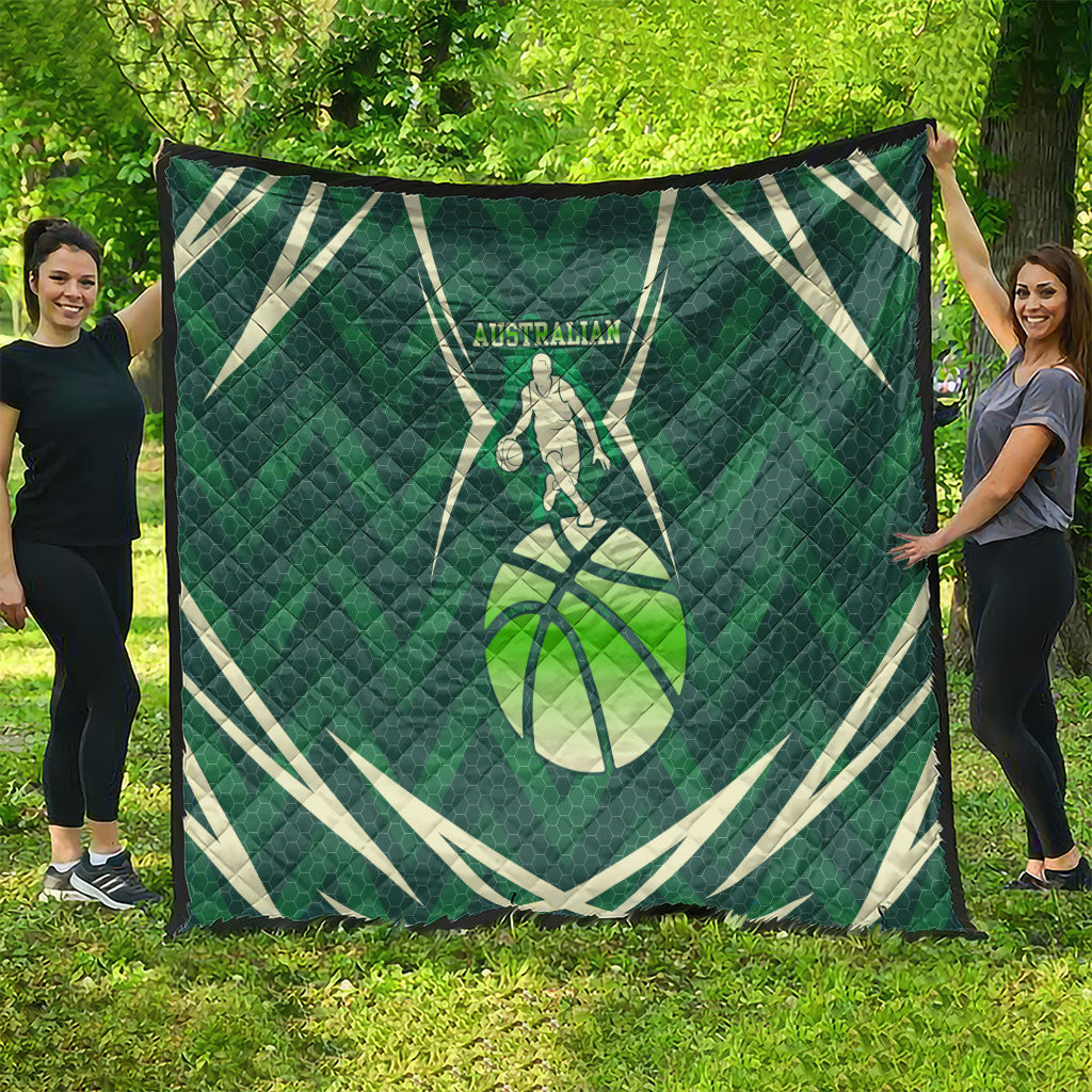 Australian Boomers Basketball Quilt Green Hexagon Camo Style With Dynamic Slam Dunk Graphic