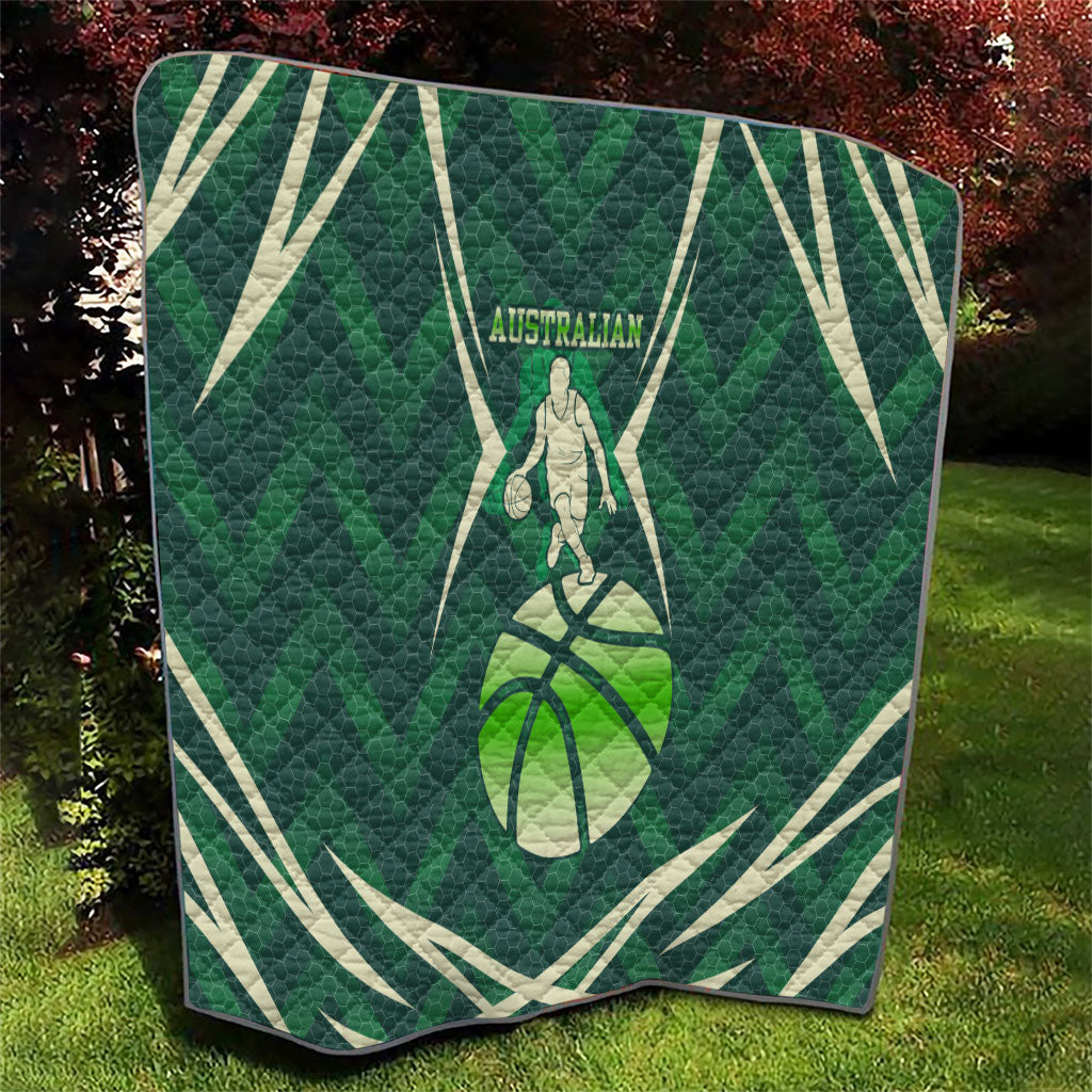 Australian Boomers Basketball Quilt Green Hexagon Camo Style With Dynamic Slam Dunk Graphic