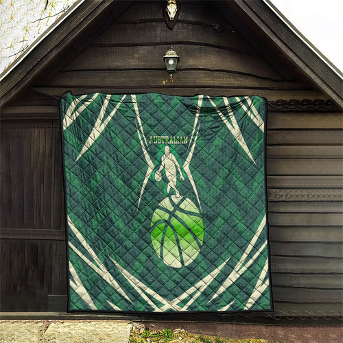 Australian Boomers Basketball Quilt Green Hexagon Camo Style With Dynamic Slam Dunk Graphic