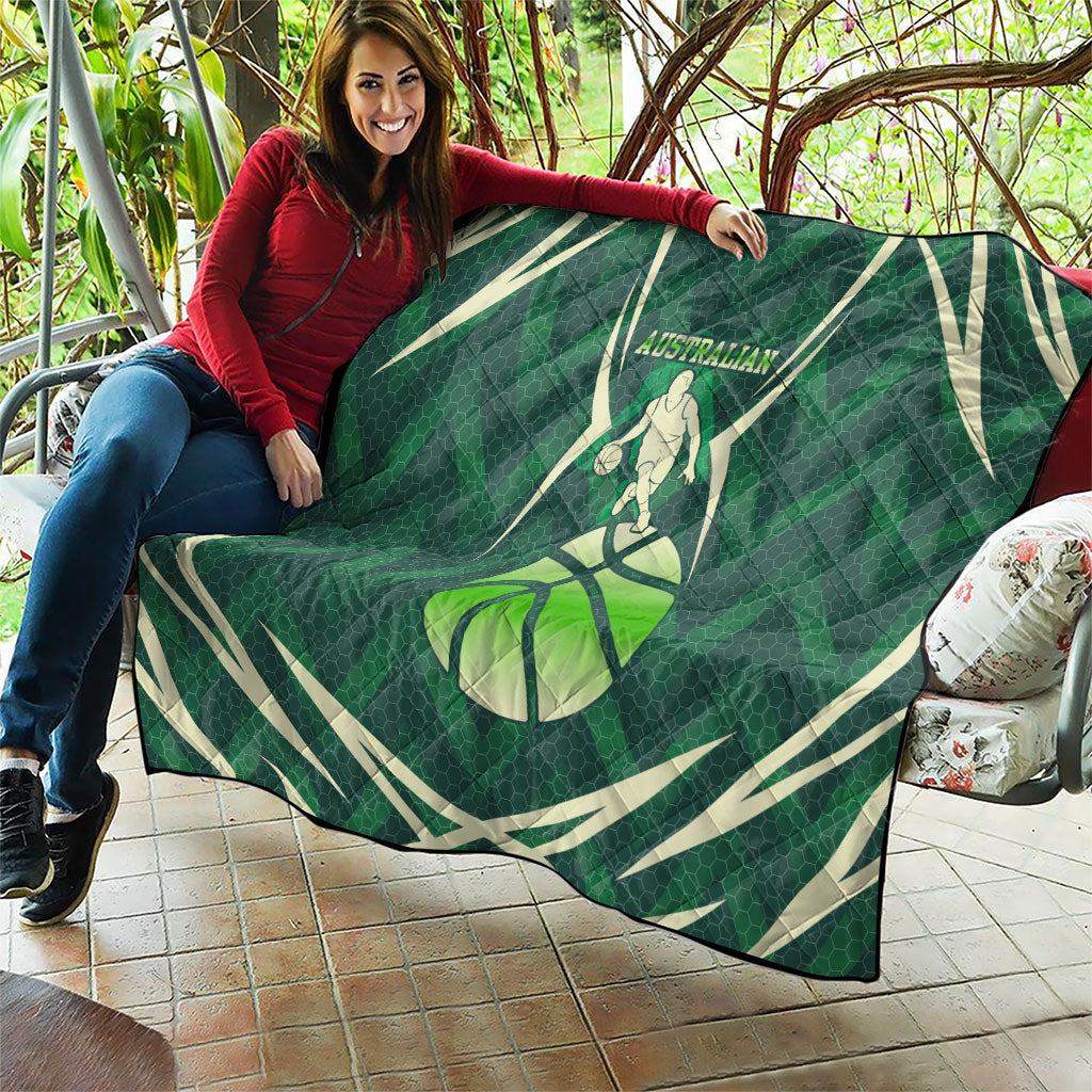 Australian Boomers Basketball Quilt Green Hexagon Camo Style With Dynamic Slam Dunk Graphic