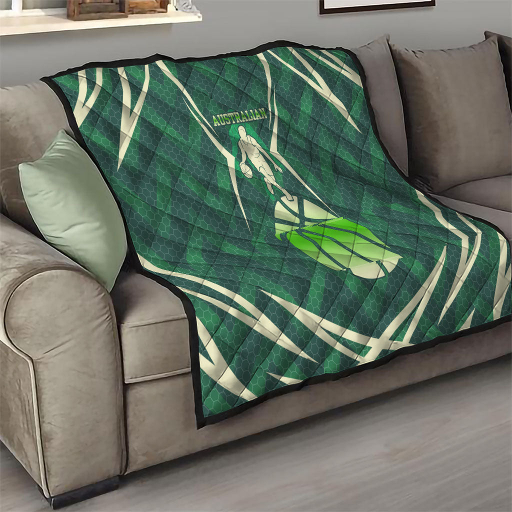 Australian Boomers Basketball Quilt Green Hexagon Camo Style With Dynamic Slam Dunk Graphic