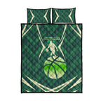 Australian Boomers Basketball Quilt Bed Set Green Hexagon Camo Style With Dynamic Slam Dunk Graphic